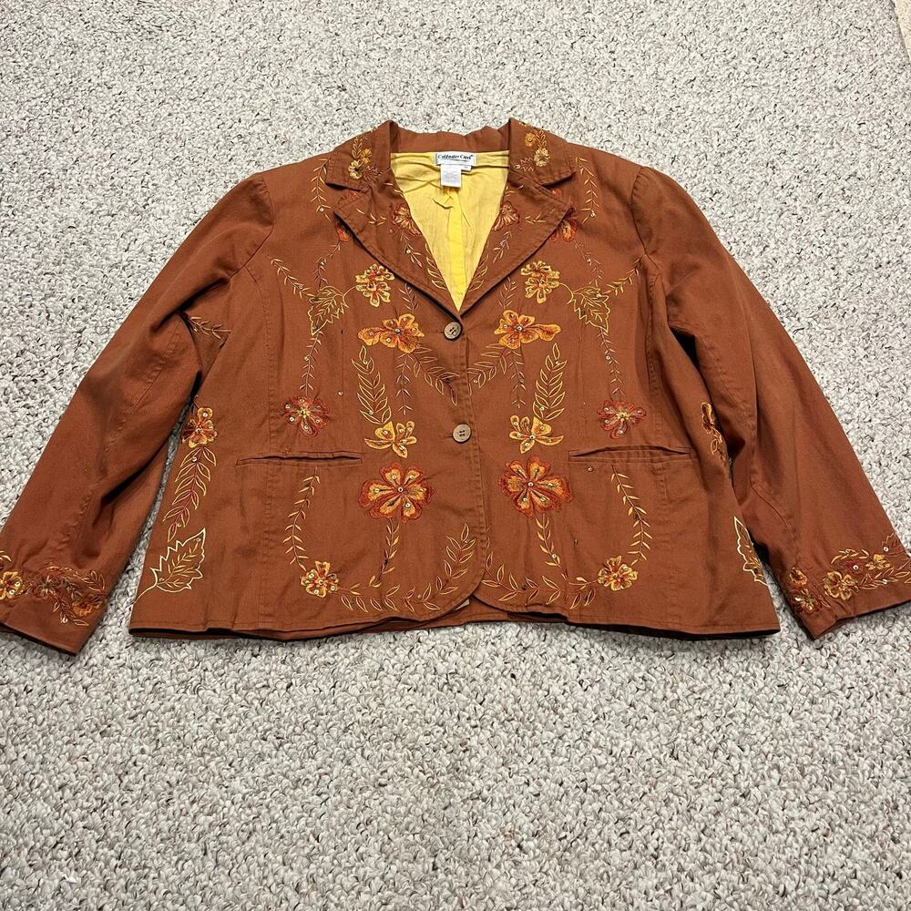 Coldwater Creek Embroidered Fall Floral Blazer Jacket 3X Y2K Boho Casual Cotton